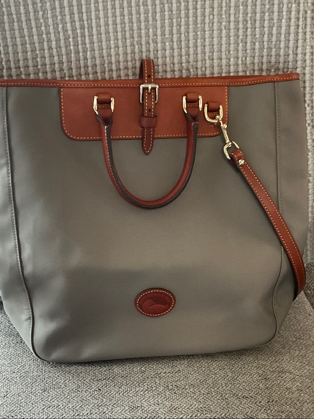 Dooney & Bourke Nylon Editor's Tote in Gray (Taupe) with Tan leather - NWOT
